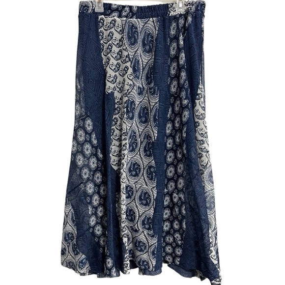 Krazy Kat Blue/White Geometric Flowy Pull On Midi Modest Boho Skirt Size XL - Picture 2 of 8